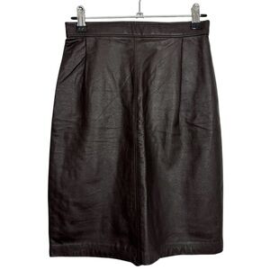 Vintage 80s 90s Brown Leather Pencil Skirt Sz 5 XS Knee Length Classic VGUC